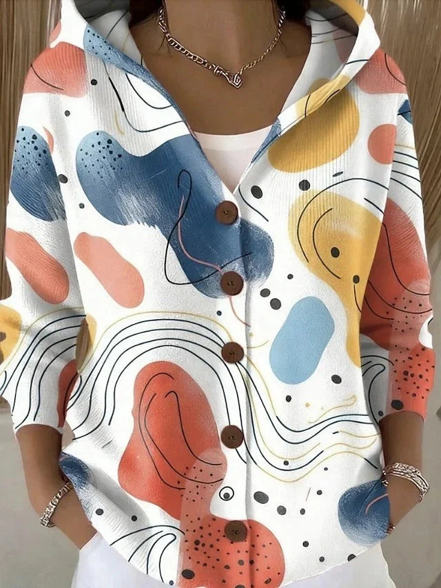 Wilvorne | Damen Strickjacke Gemustert Kapuze - Image 3