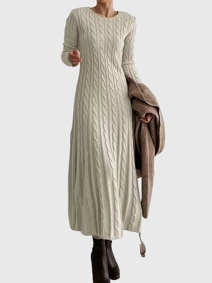 Wilvra | Damen Strickkleid Maxi mit Zopfmuster - Image 1