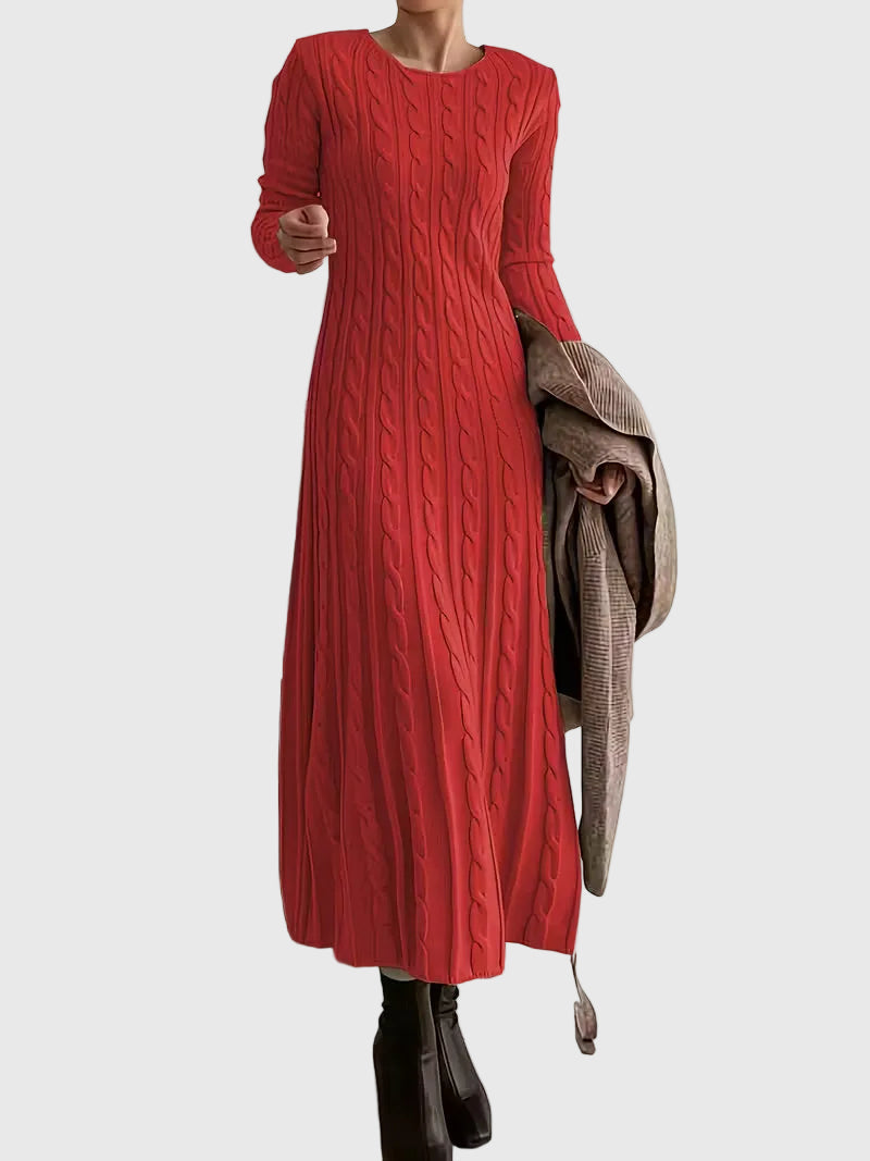 Wilvra | Damen Strickkleid Maxi mit Zopfmuster - Image 3