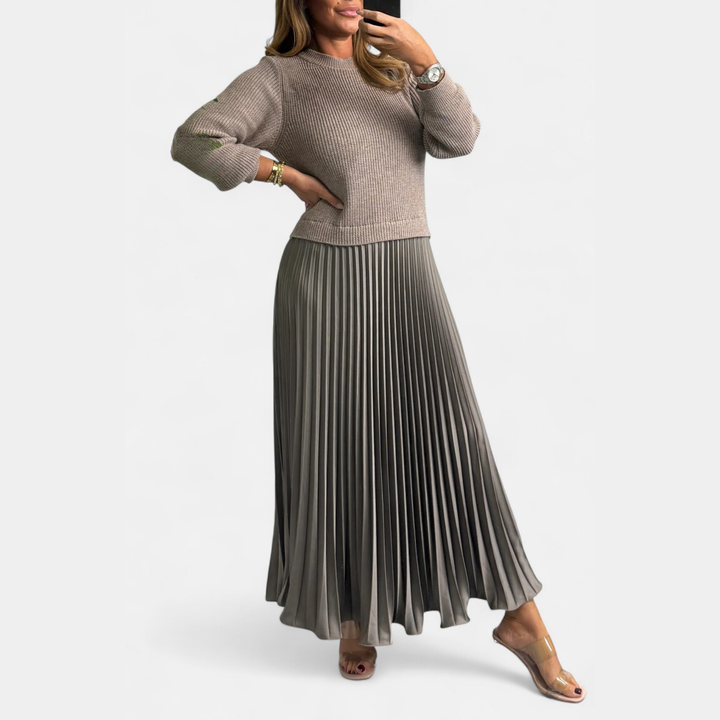 Wrenilda | Damen Pulloverkleid Plissee Maxi - Image 3