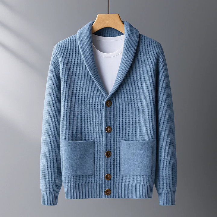 Wulfand | Herren Strickjacke Schalkragen - Light Blue - Image 2