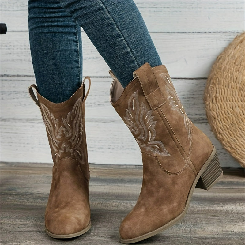 Wulfharde | Damen Western Stiefel Blockabsatz - Camel - Image 1