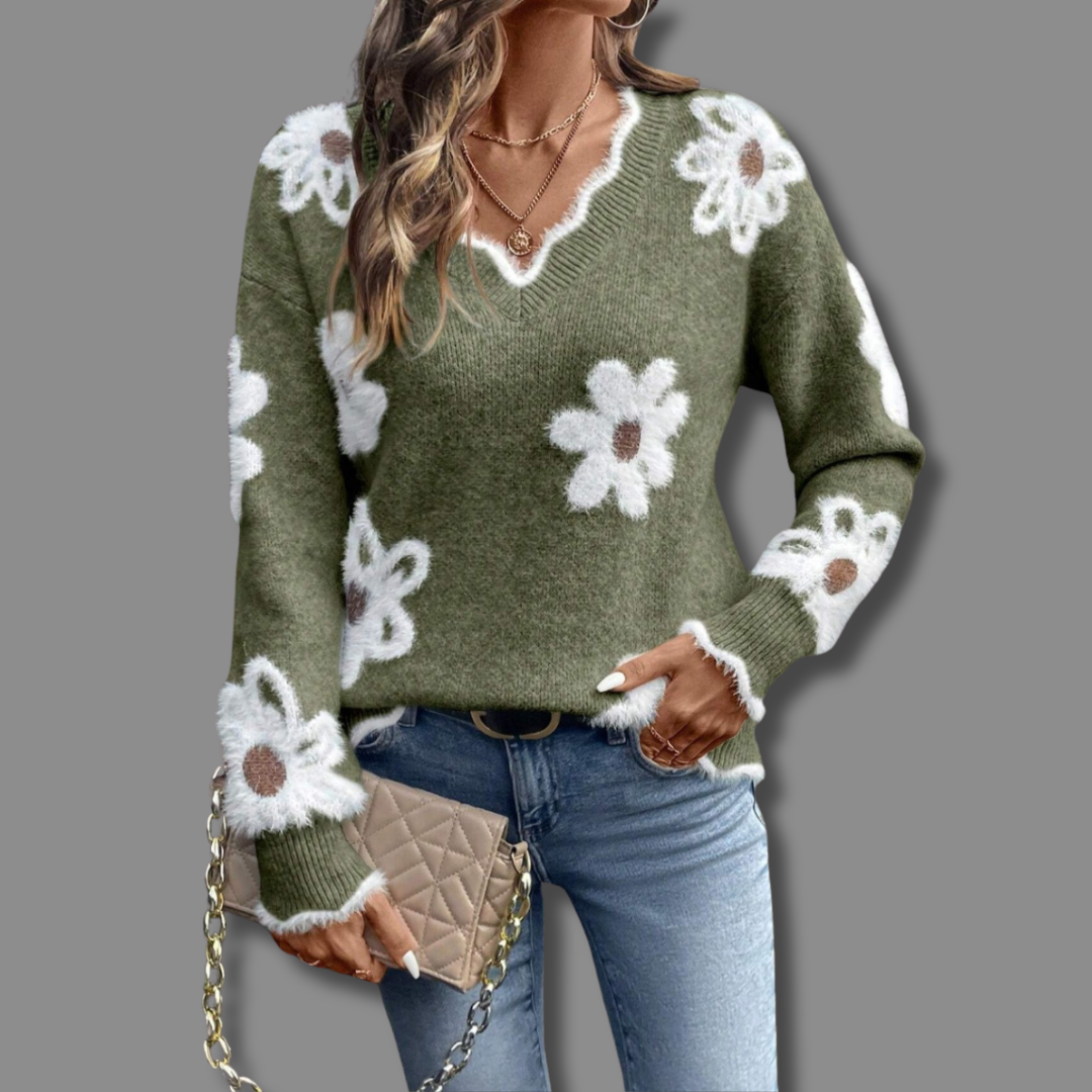 Wulfhild | Damen Pullover mit Blumenmuster - Image 2