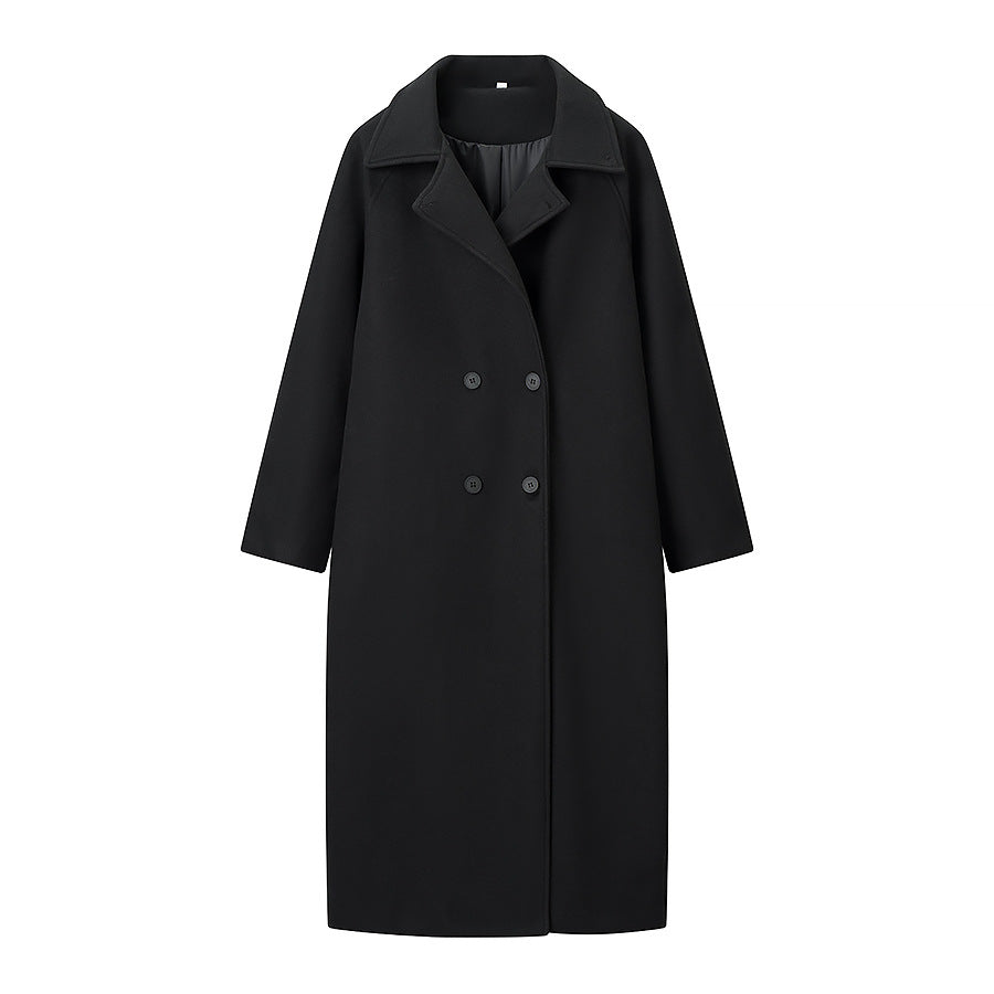 Wulfine | Damen Langer Wintermantel Zweireihig Oversize - Black - Image 1
