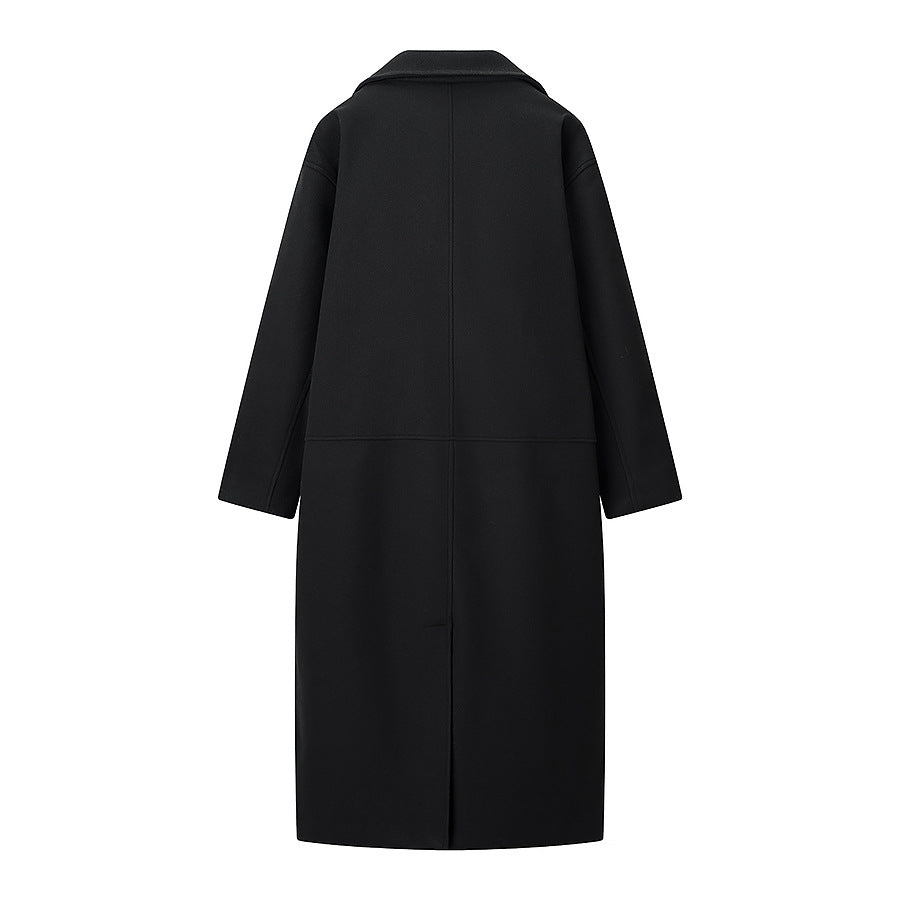 Wulfine | Damen Langer Wintermantel Zweireihig Oversize - Black - Image 2