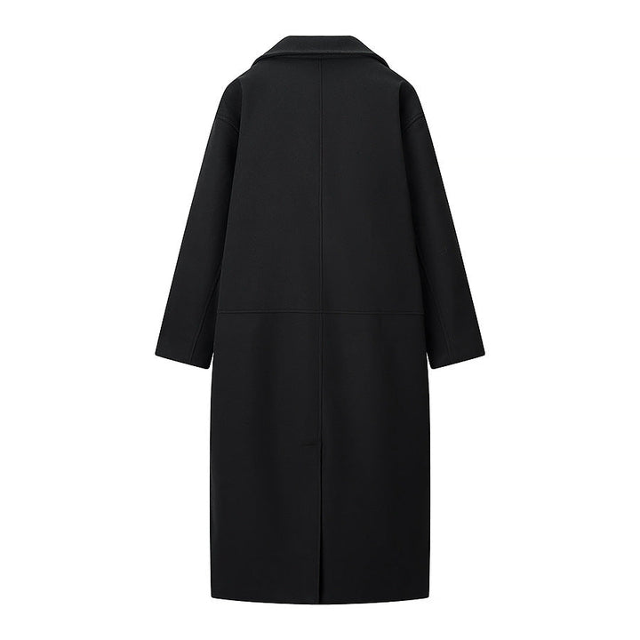 Wulfine | Damen Langer Wintermantel Zweireihig Oversize - Black - Image 2