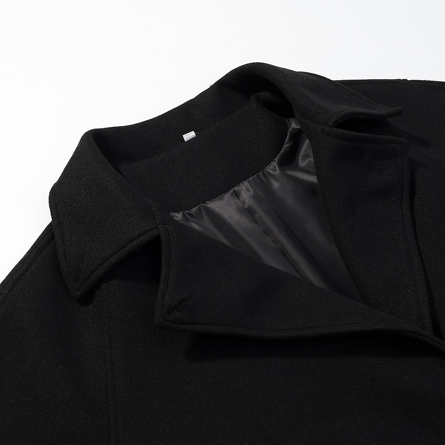 Wulfine | Damen Langer Wintermantel Zweireihig Oversize - Black - Image 3