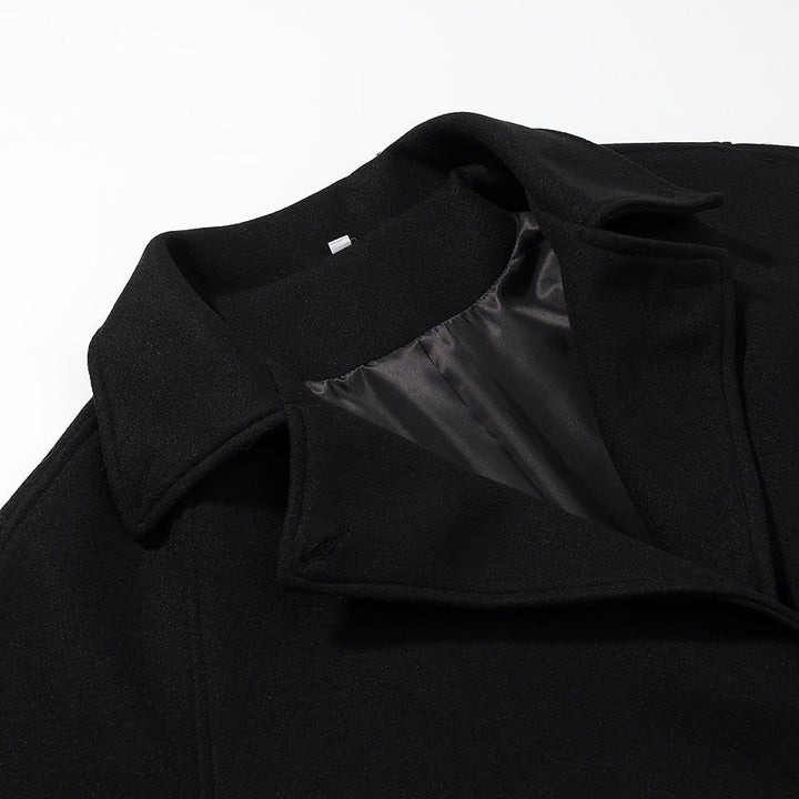 Wulfine | Damen Langer Wintermantel Zweireihig Oversize - Black - Image 3