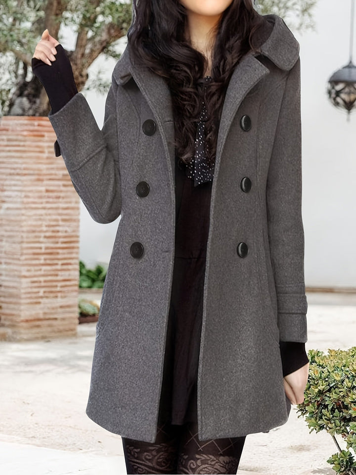 Wulfra | Damen Wintermantel Zweireihig mit Kapuze - Black - Image 10