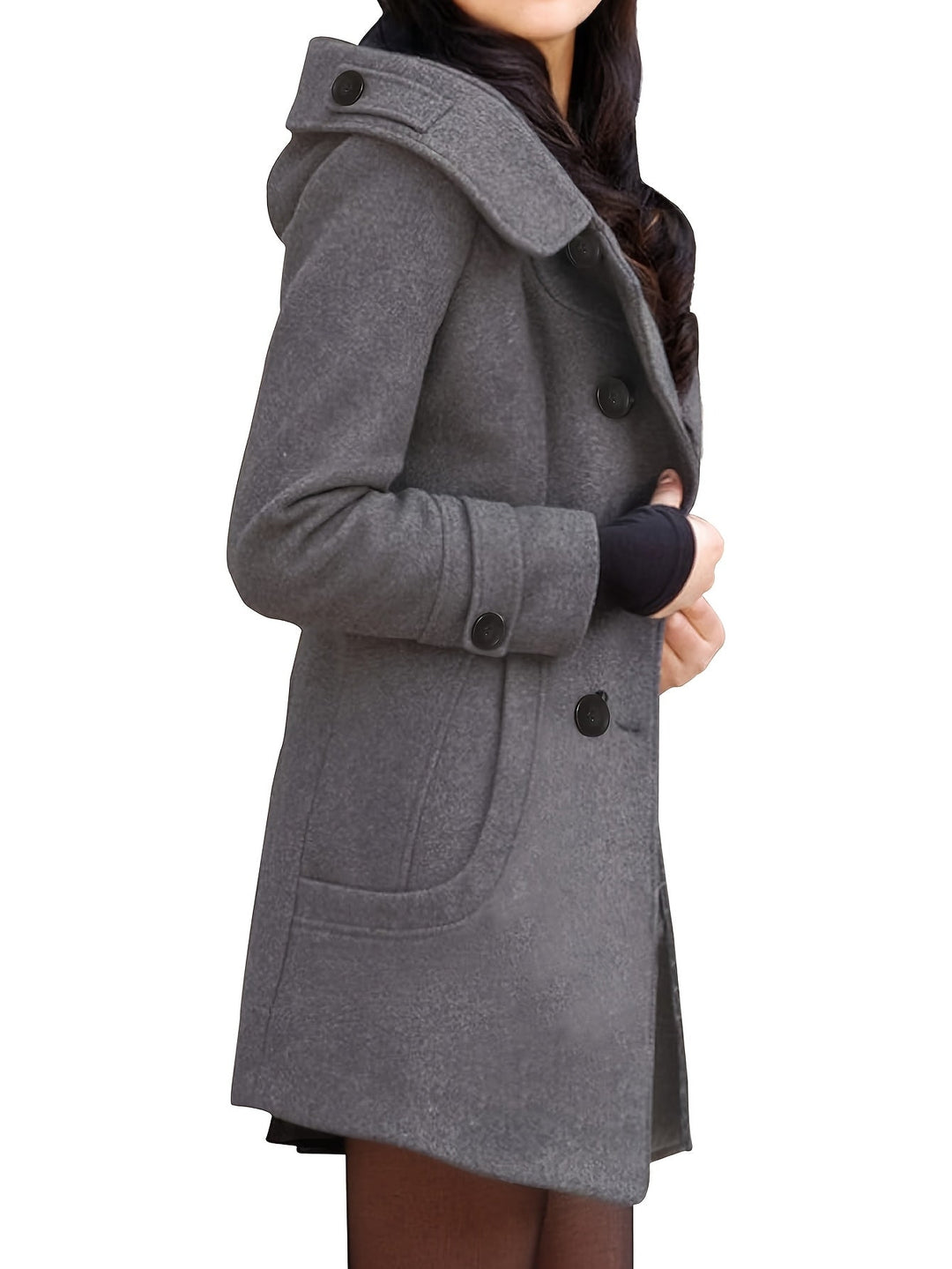 Wulfra | Damen Wintermantel Zweireihig mit Kapuze - Black - Image 11