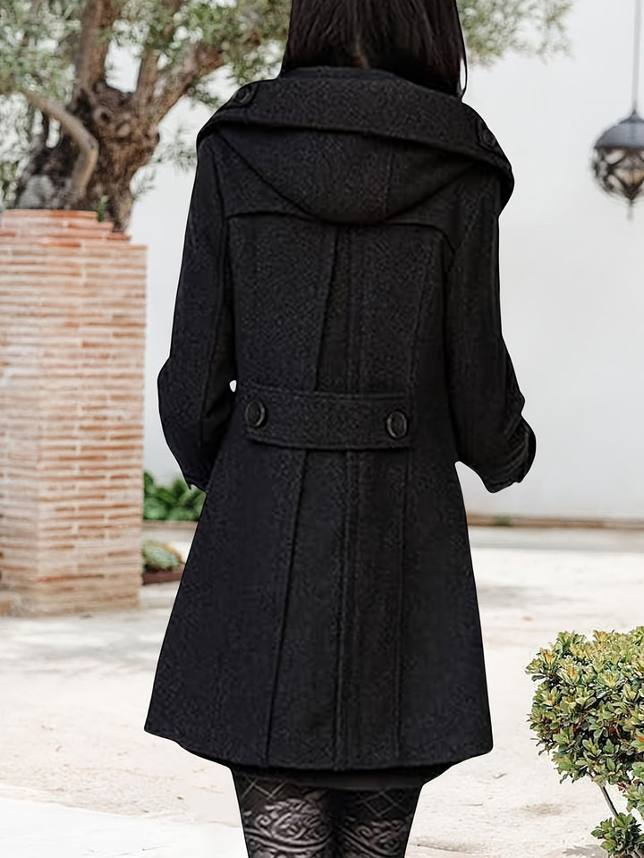 Wulfra | Damen Wintermantel Zweireihig mit Kapuze - Black - Image 3