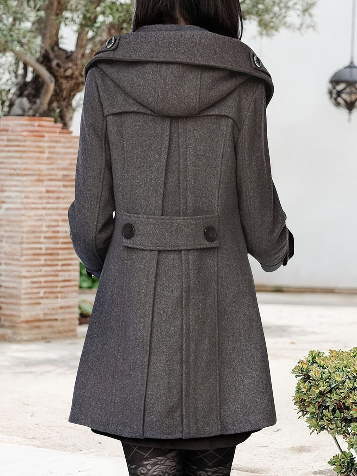 Wulfra | Damen Wintermantel Zweireihig mit Kapuze - Black - Image 9