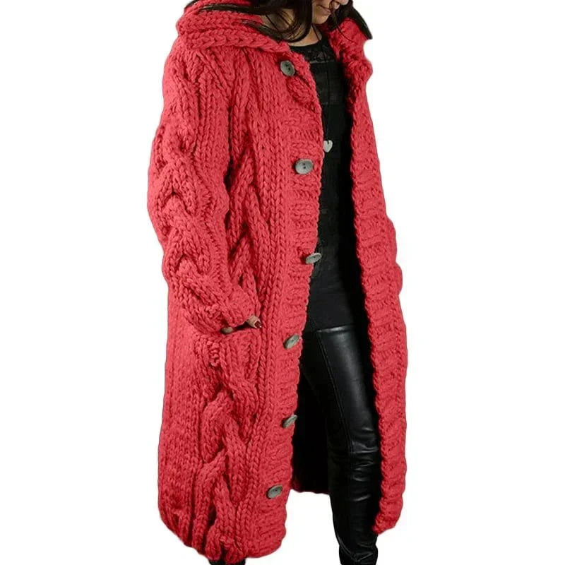 Wulvara | Damen Strickmantel Winterjacke mit Kapuze - Pink - Image 10