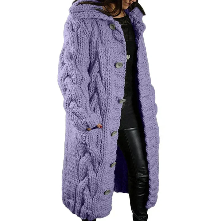 Wulvara | Damen Strickmantel Winterjacke mit Kapuze - Pink - Image 2