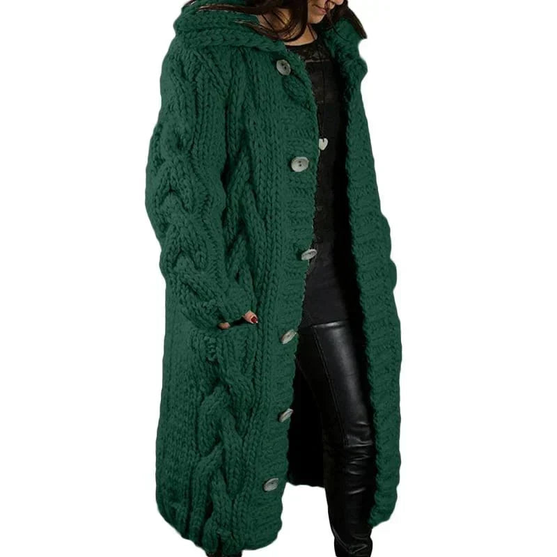 Wulvara | Damen Strickmantel Winterjacke mit Kapuze - Pink - Image 3