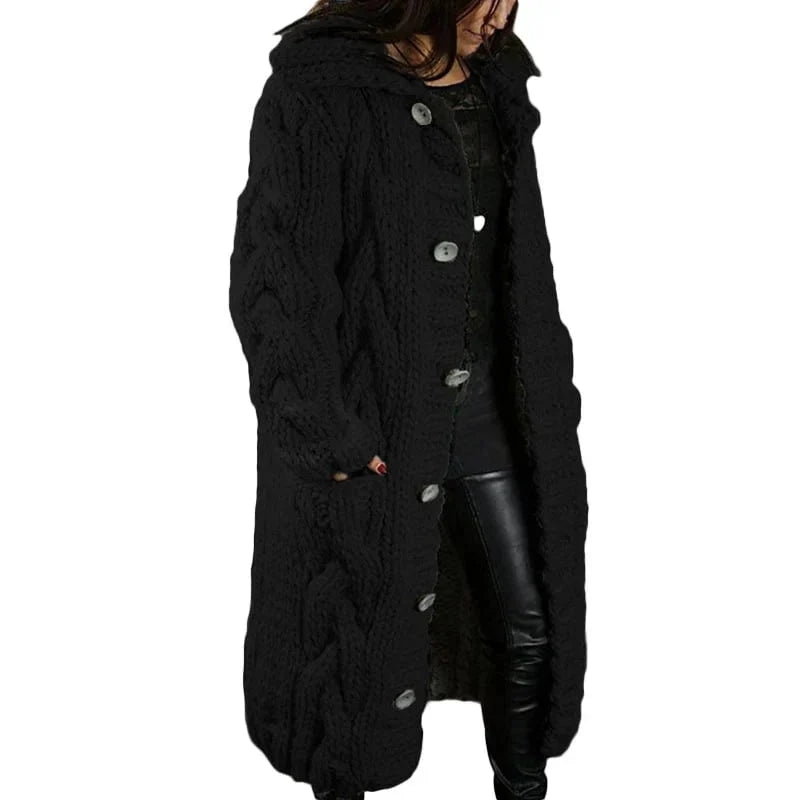 Wulvara | Damen Strickmantel Winterjacke mit Kapuze - Pink - Image 4