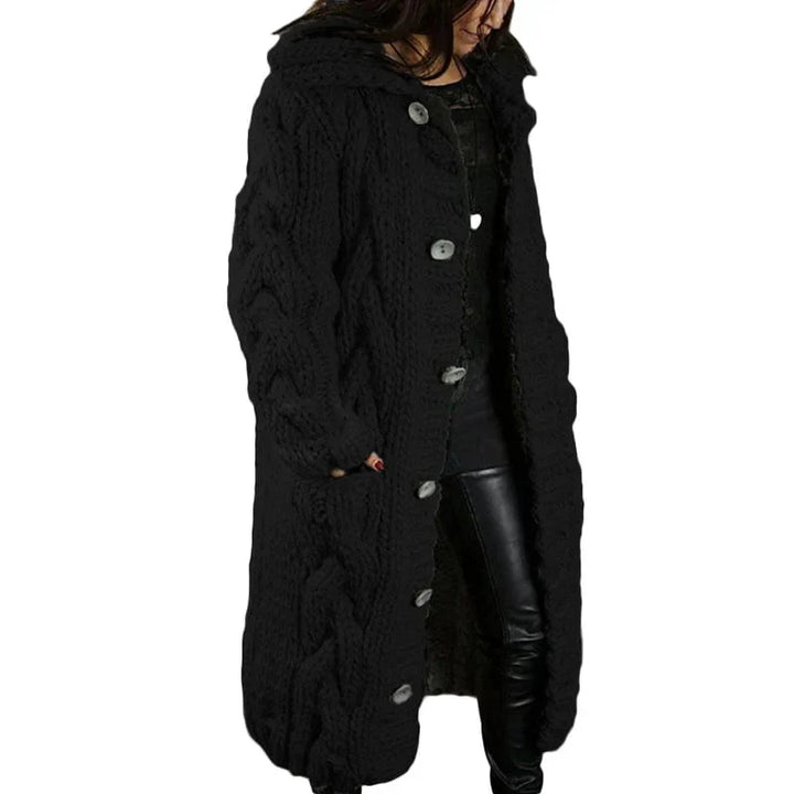 Wulvara | Damen Strickmantel Winterjacke mit Kapuze - Pink - Image 4