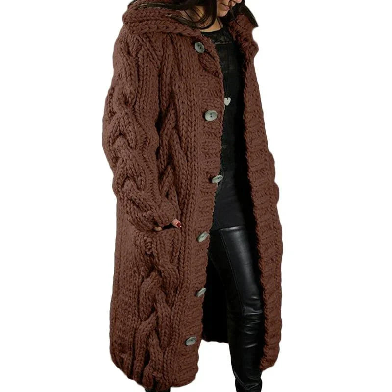 Wulvara | Damen Strickmantel Winterjacke mit Kapuze - Pink - Image 5