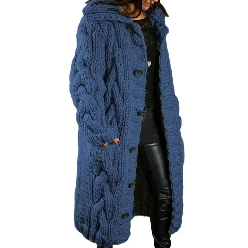 Wulvara | Damen Strickmantel Winterjacke mit Kapuze - Pink - Image 6