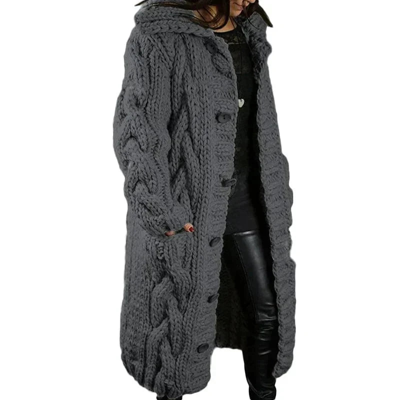 Wulvara | Damen Strickmantel Winterjacke mit Kapuze - Pink - Image 7