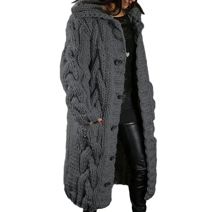 Wulvara | Damen Strickmantel Winterjacke mit Kapuze - Pink - Image 7