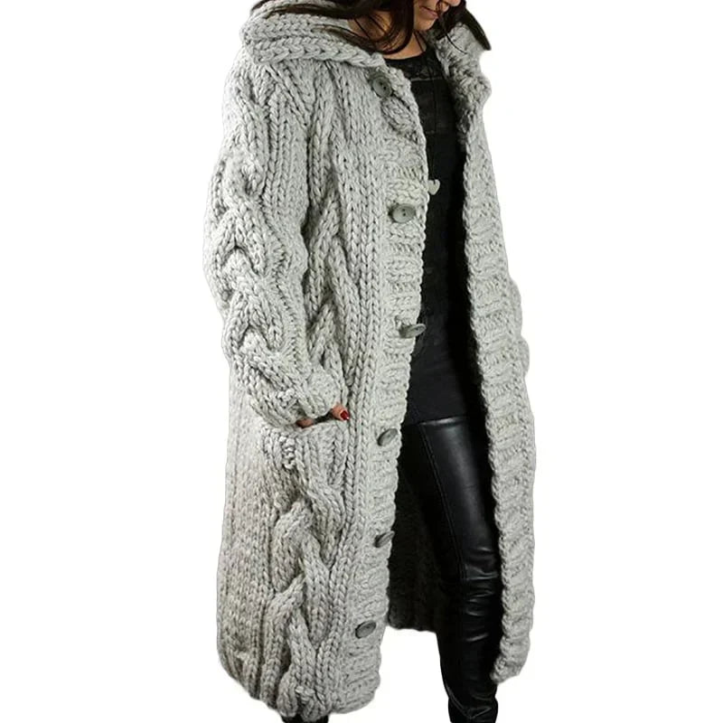 Wulvara | Damen Strickmantel Winterjacke mit Kapuze - Pink - Image 8