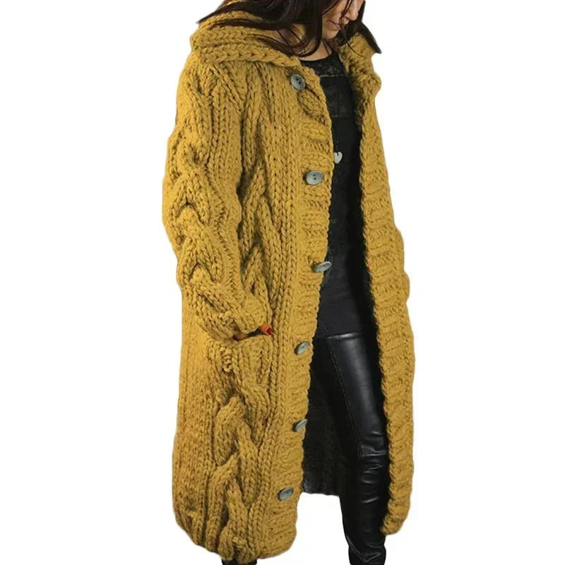 Wulvara | Damen Strickmantel Winterjacke mit Kapuze - Pink - Image 9