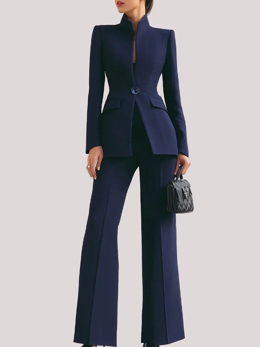 Zelvorna | Damen Hosenanzug Schößchenjacke Schlaghose - Navy - Image 1