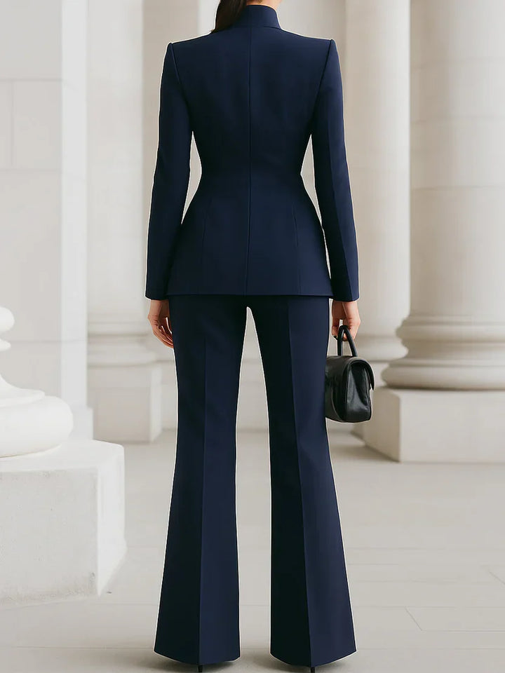 Zelvorna | Damen Hosenanzug Schößchenjacke Schlaghose - Navy - Image 7