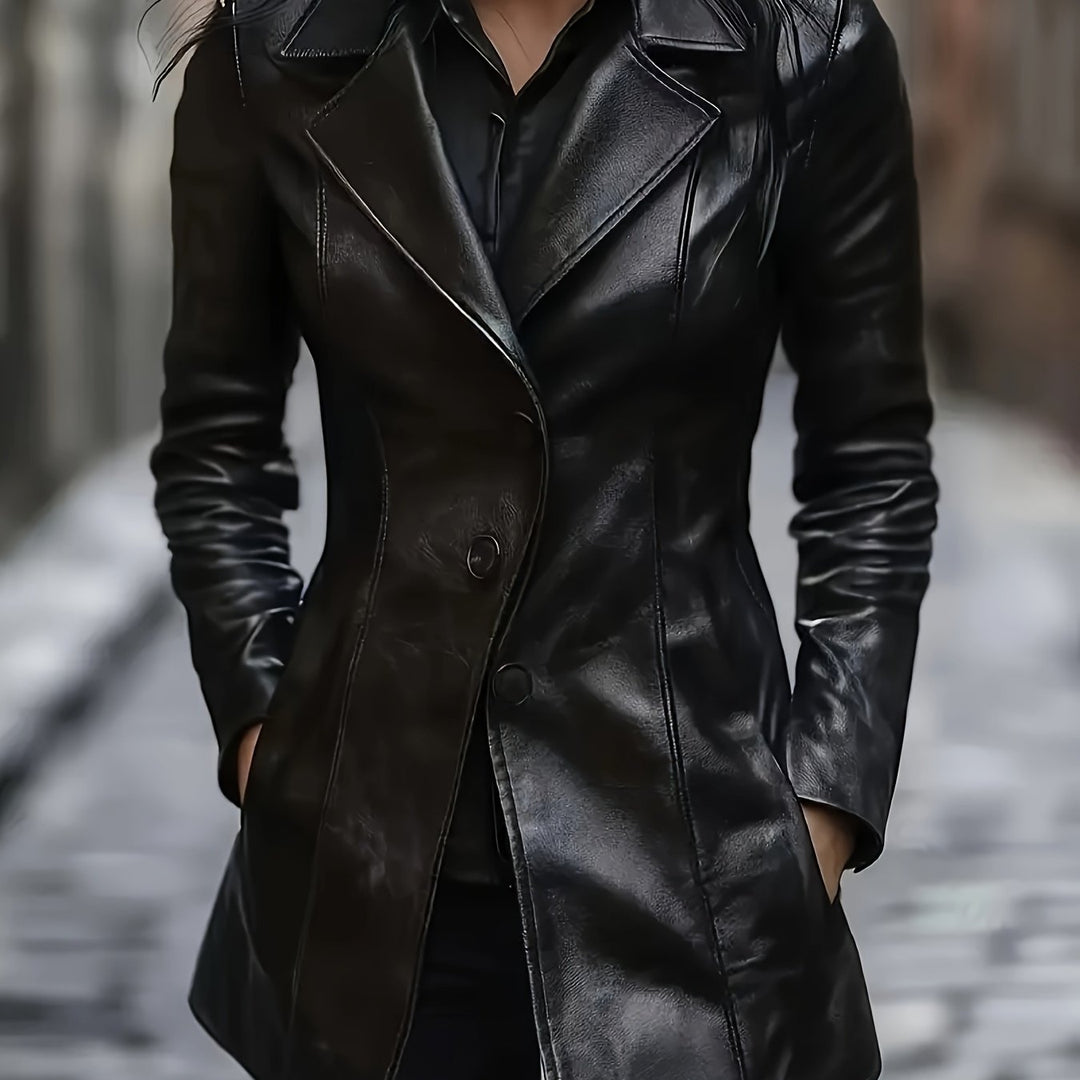 Zephyra | Damen Leder-Wintermantel Slim Fit Midi - Black - Image 1