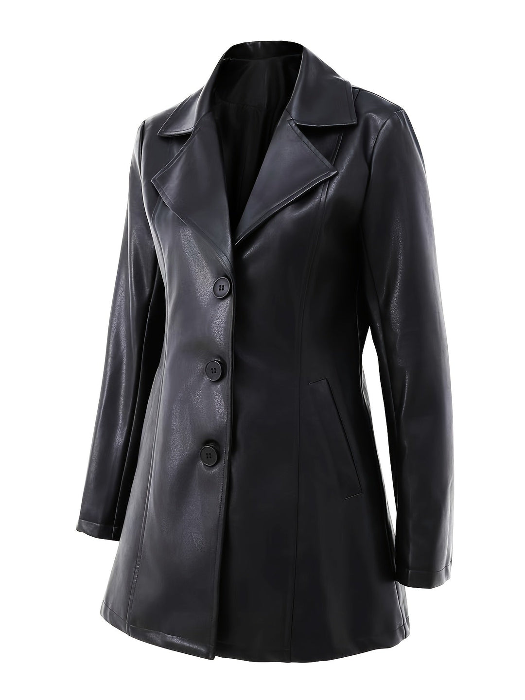 Zephyra | Damen Leder-Wintermantel Slim Fit Midi - Black - Image 3