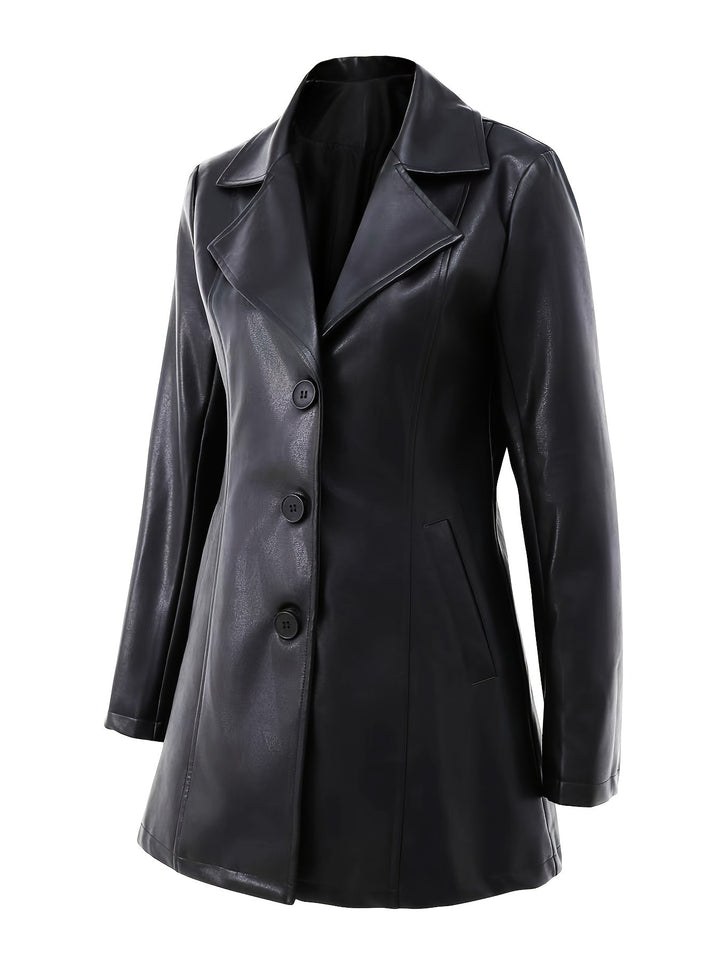 Zephyra | Damen Leder-Wintermantel Slim Fit Midi - Black - Image 3