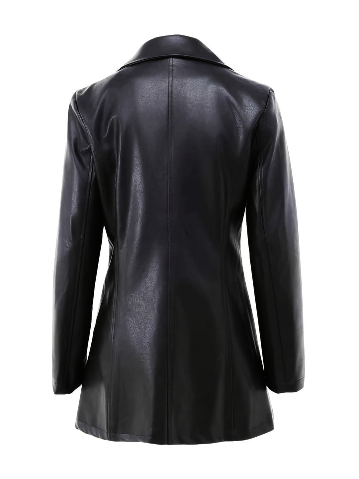 Zephyra | Damen Leder-Wintermantel Slim Fit Midi - Black - Image 4