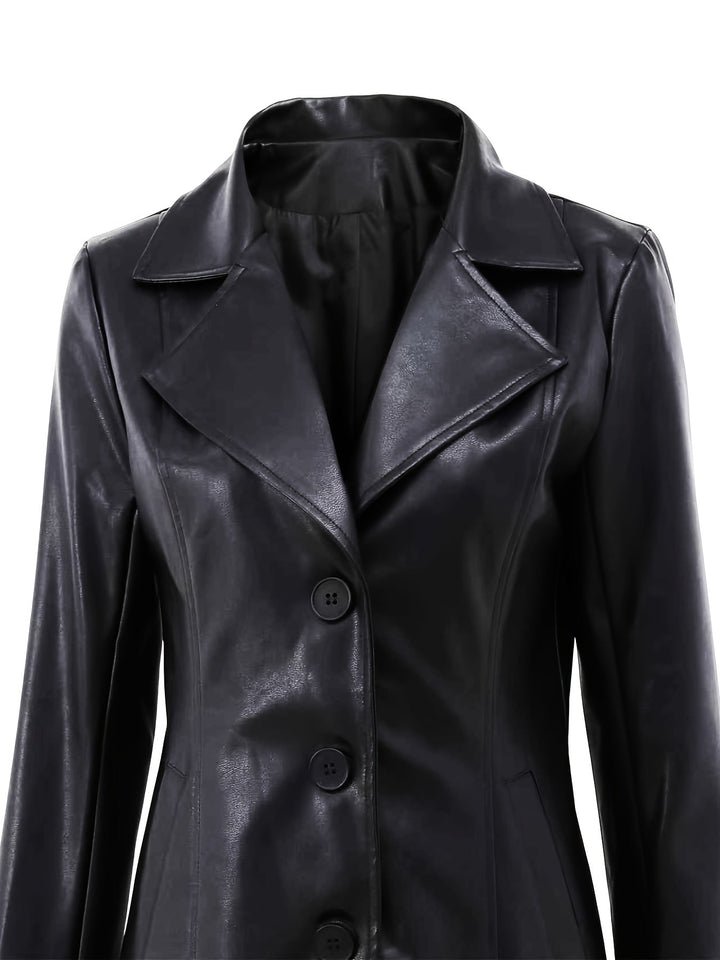 Zephyra | Damen Leder-Wintermantel Slim Fit Midi - Black - Image 5
