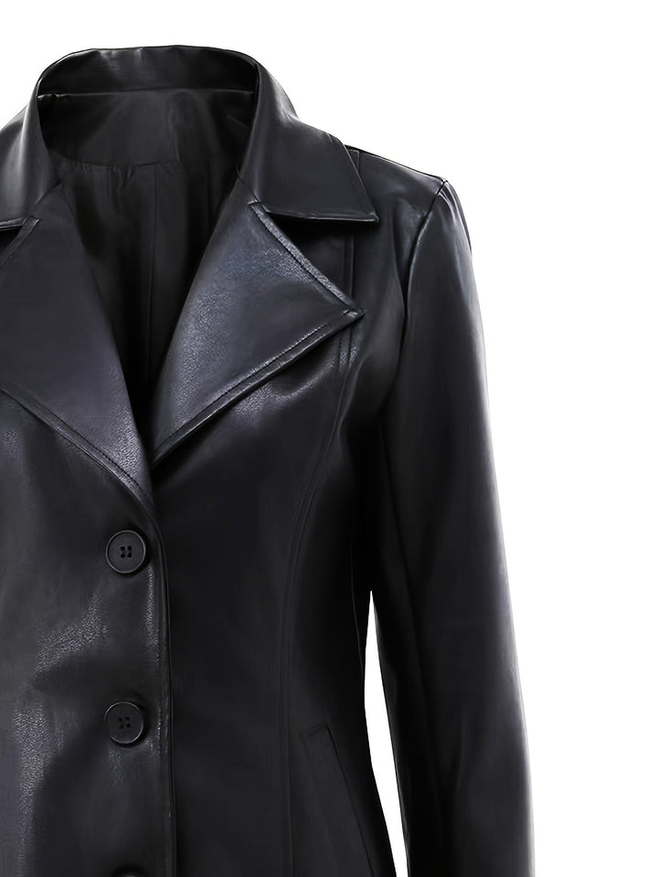 Zephyra | Damen Leder-Wintermantel Slim Fit Midi - Black - Image 6