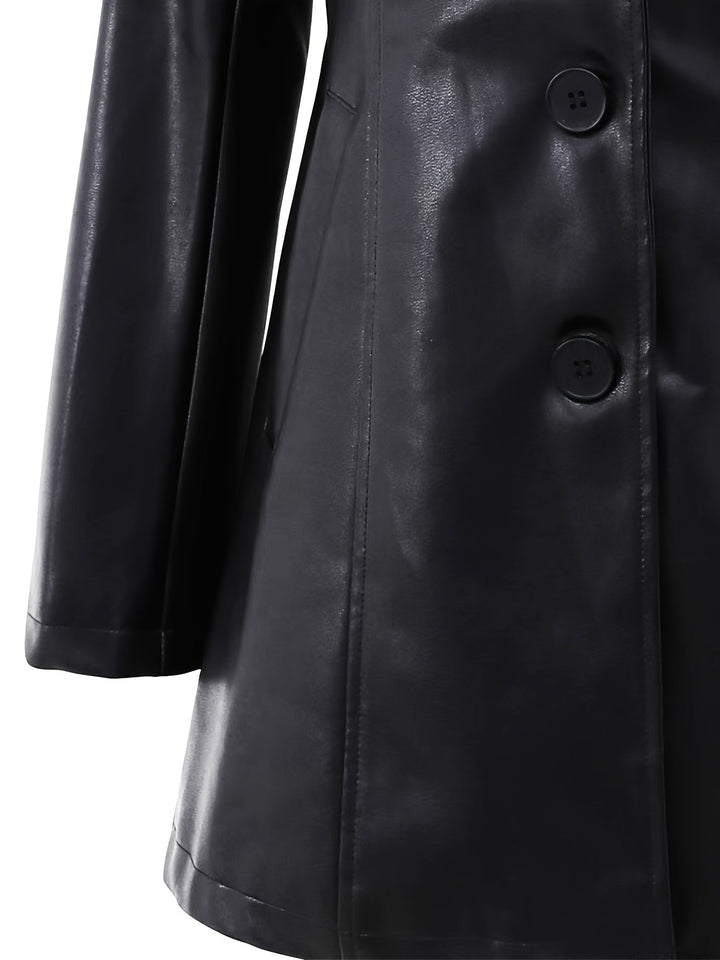 Zephyra | Damen Leder-Wintermantel Slim Fit Midi - Black - Image 7