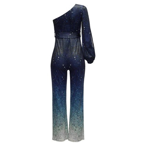 Zilvonda | Damen Festlicher Jumpsuit Glitzer Ombré - Blue - Image 4