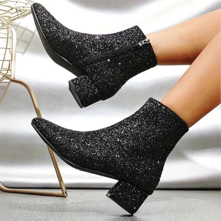 Zolvaine | Damen Glitzer Stiefeletten Blockabsatz - Image 1