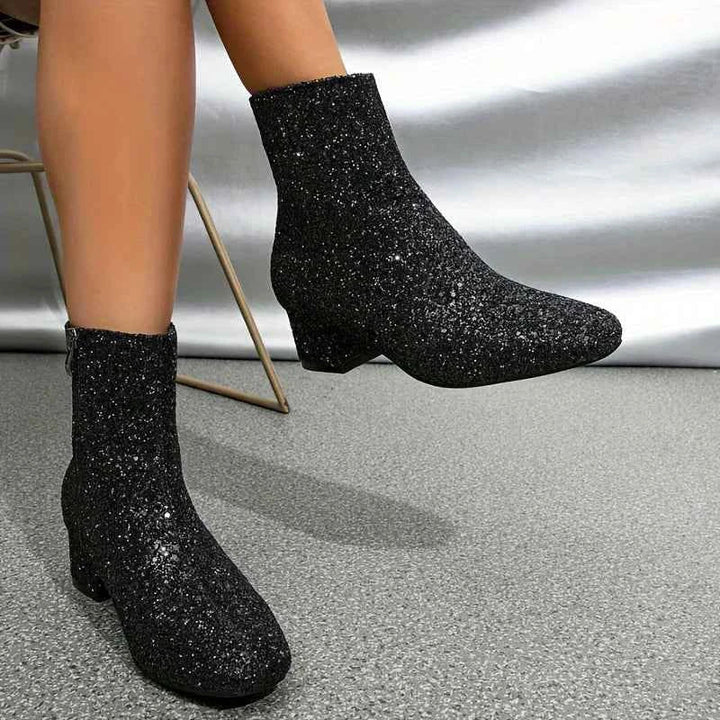 Zolvaine | Damen Glitzer Stiefeletten Blockabsatz - Image 5