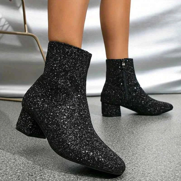 Zolvaine | Damen Glitzer Stiefeletten Blockabsatz - Image 7